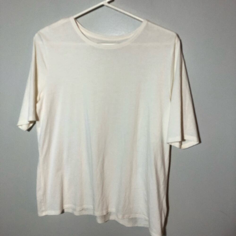 Garnet hill organic pima cotton blend cream classic tshirts lot of 2 womens L - Picture 3 of 8
